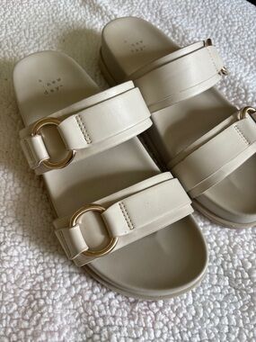 Target A New Day Cream Slide Sandals with Gold Ring Detail